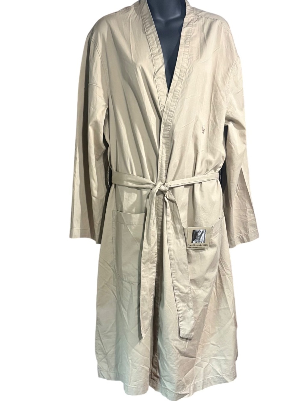 Polo Ralph Lauren men's long-sleeve belted robe khaki classic 100% cotton small